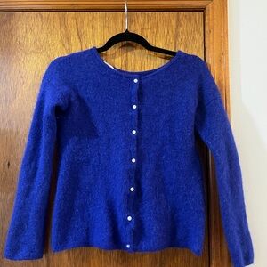 Sezane Deep Blue Fuzzy Button-Up Cardigan